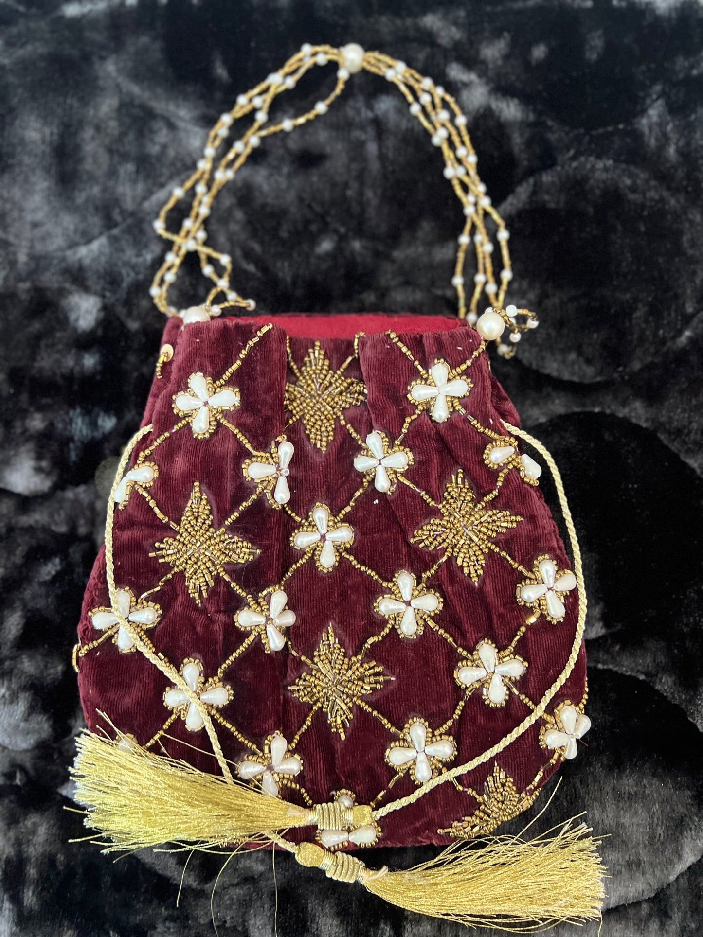 Regal Velvet Beaded Clutch,