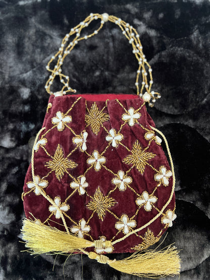 Regal Velvet Beaded Clutch,