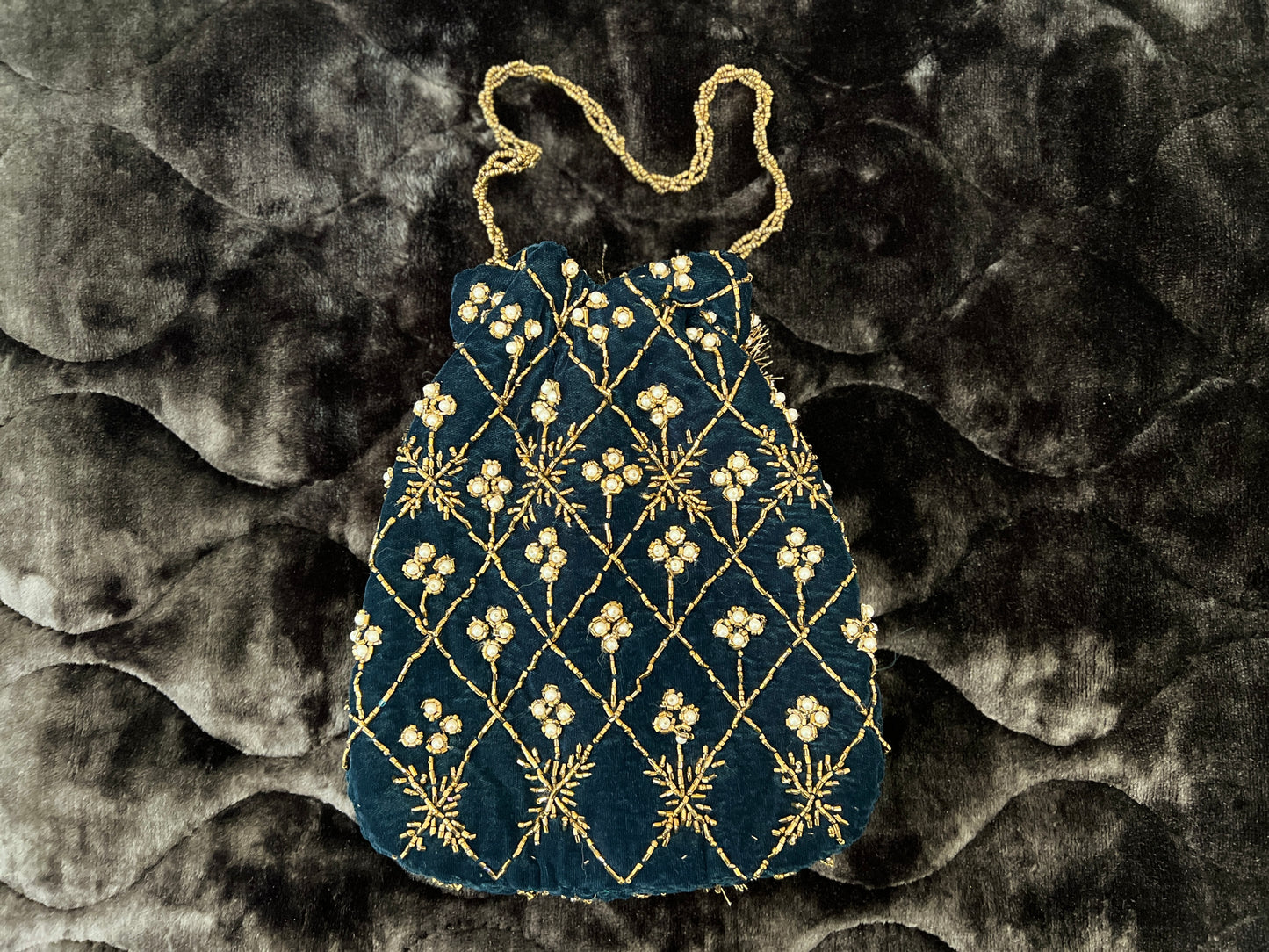 Regal Velvet Beaded Clutch,