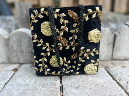 Midnight Rose Embroidered Bag