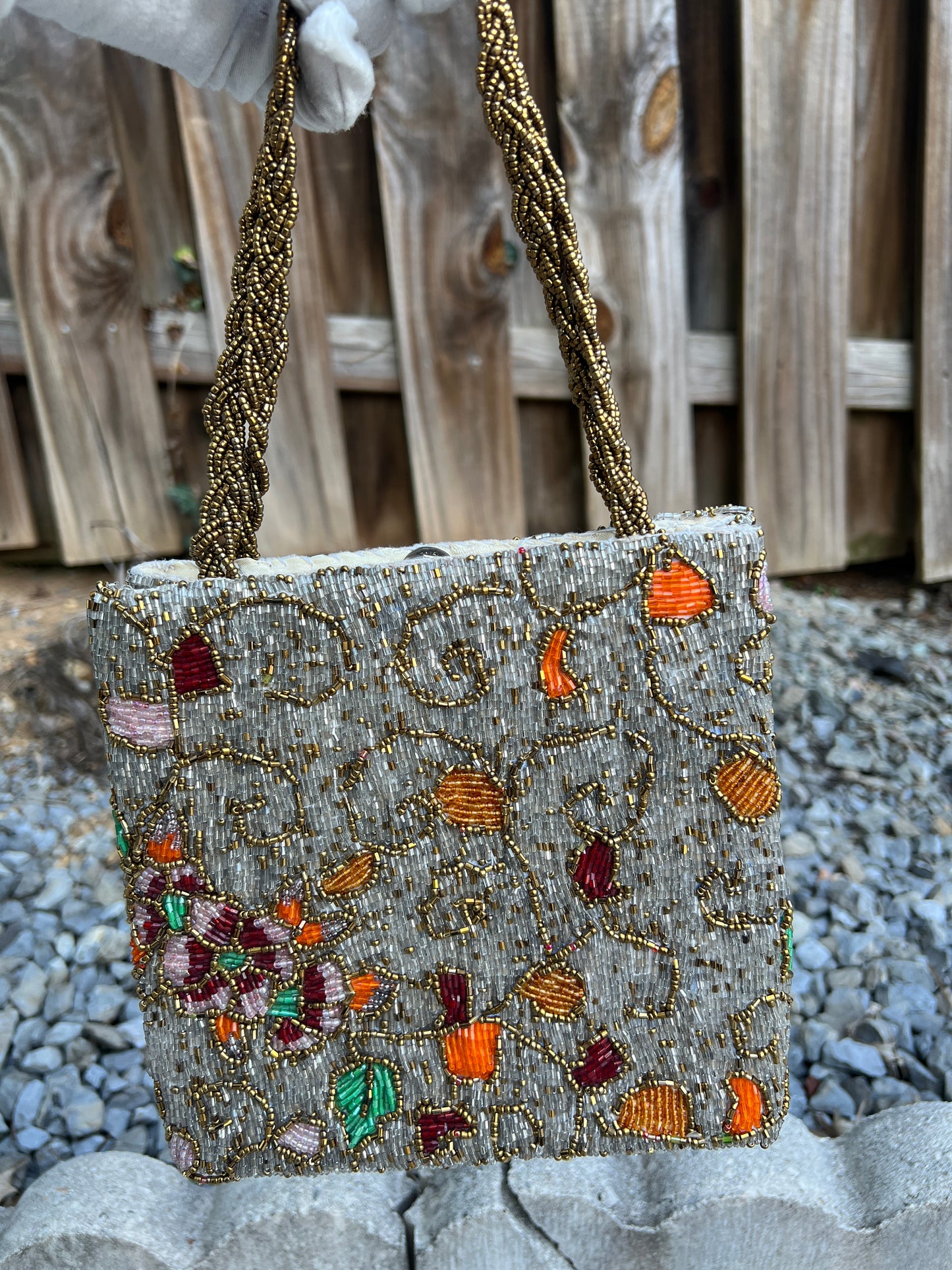 Golden Bloom Beaded Bag