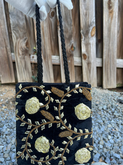 Midnight Rose Embroidered Bag